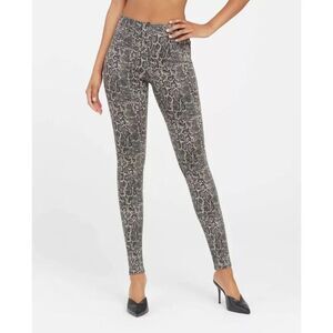 Spanx Women's Taupe Snakeskin Print Jean-ish Legging Pants Size 1X Tummy Control